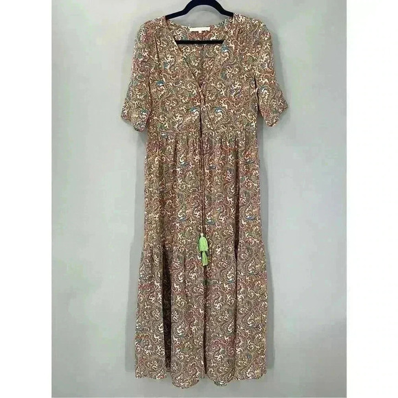 $495 Vanessa Bruno Midi Dress Womens XS Boho Paisley Cottagecore Soft Girl - Picture 4 of 16
